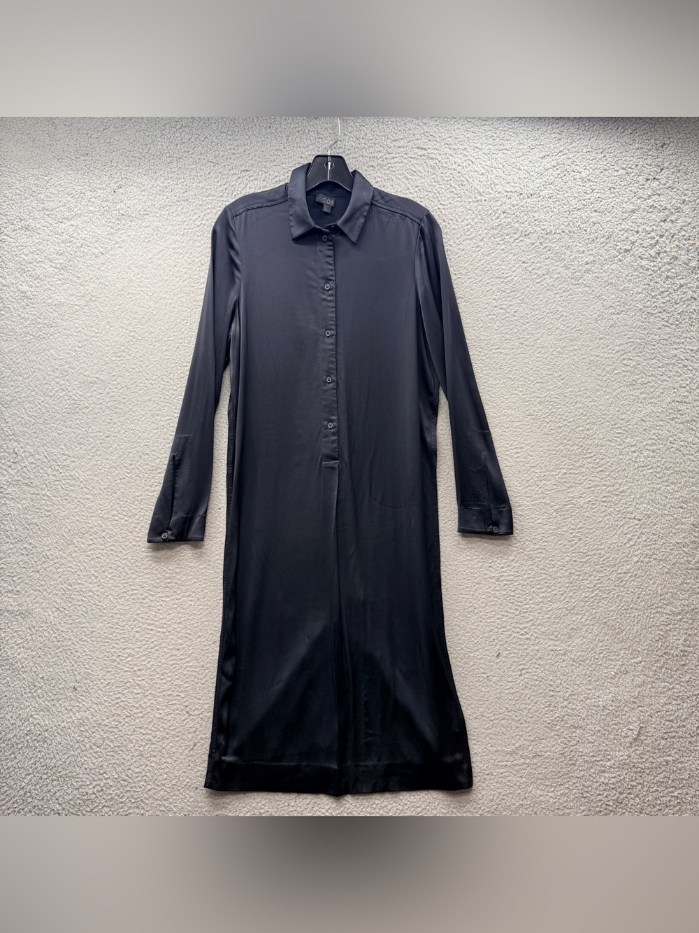COS Satin Shirt Dress Black Long Sleeve Casual Button Up Collared Women’s Size 2